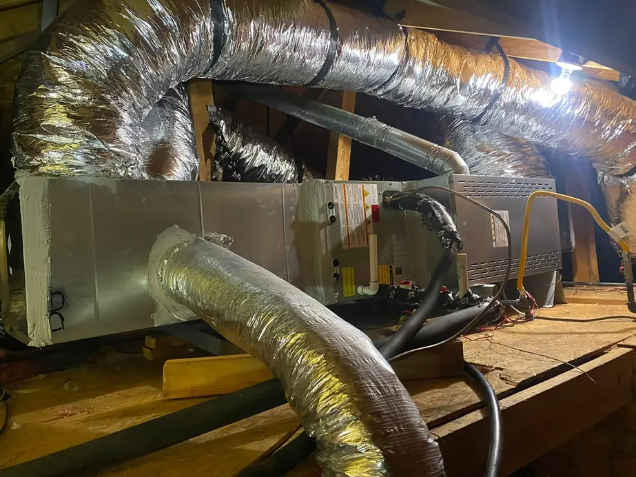 Insulated flex ductwork leaving an attic plenum